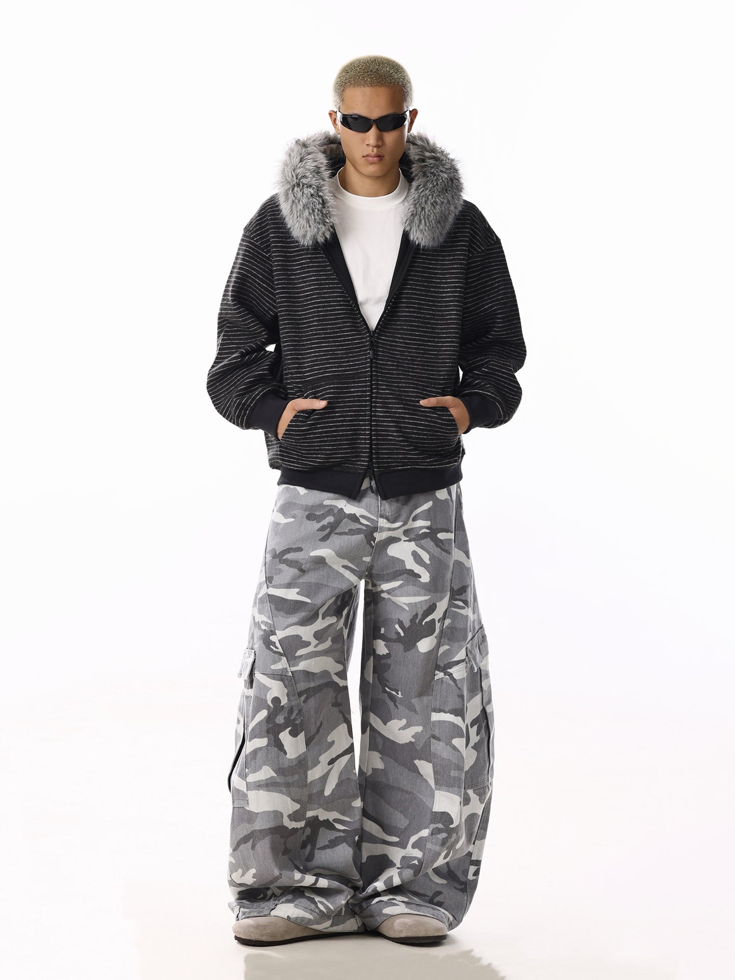 Striped Fur Hood Hoodie