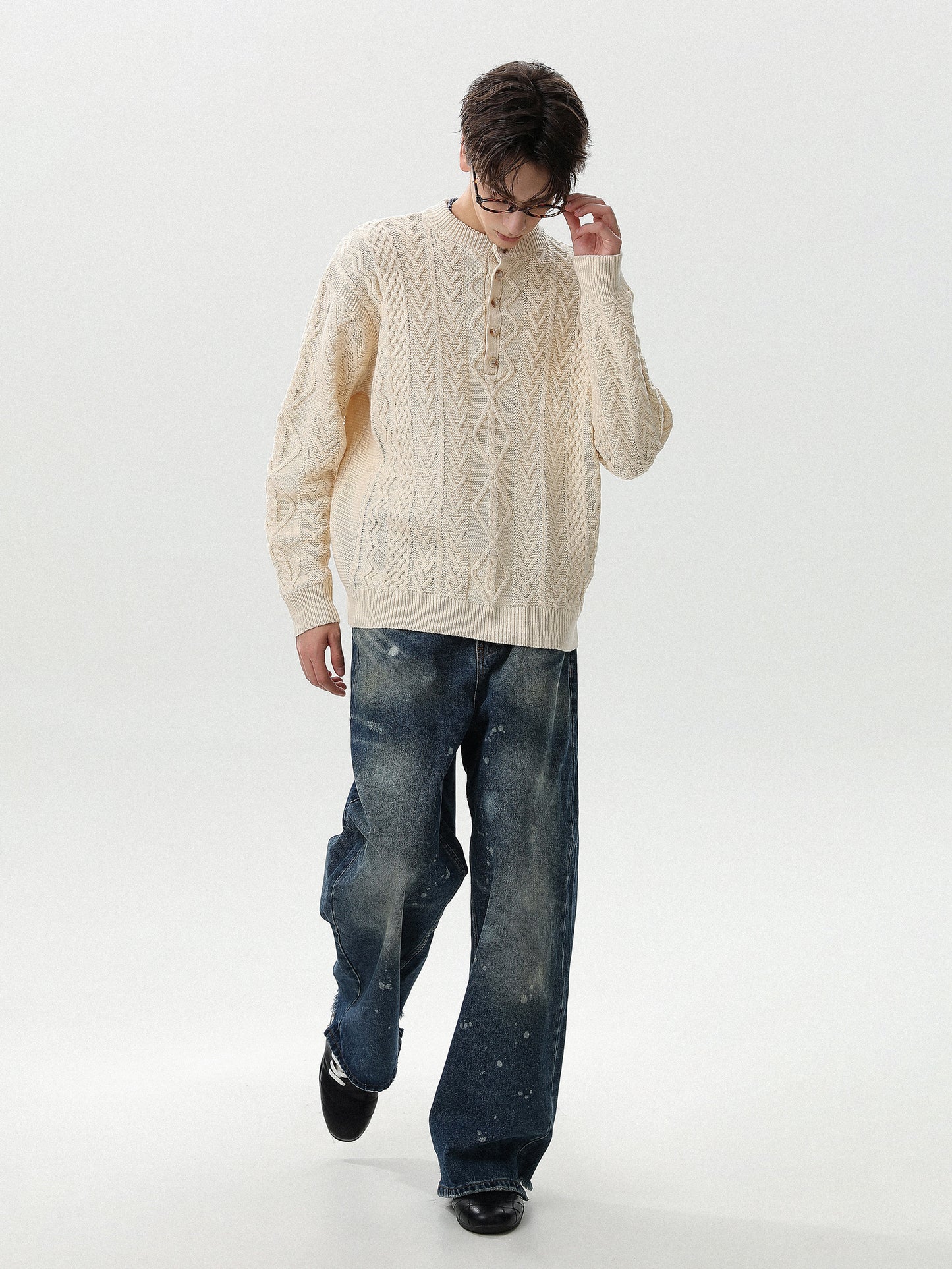Henley Cable Knit Sweater (2color)
