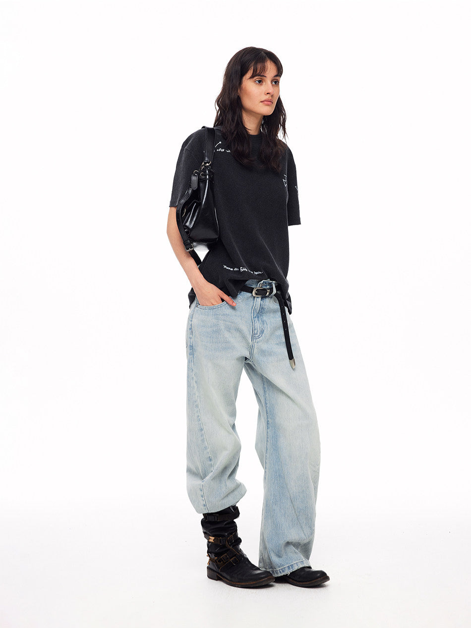 Vintage Cross-Studs Wide Leg Jeans