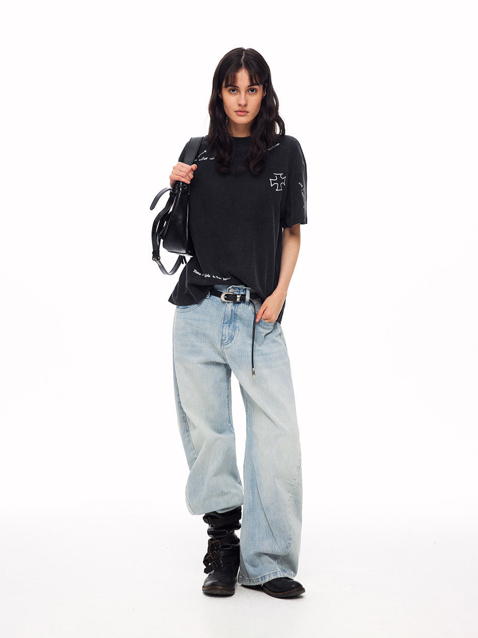 Vintage Cross-Studs Wide Leg Jeans