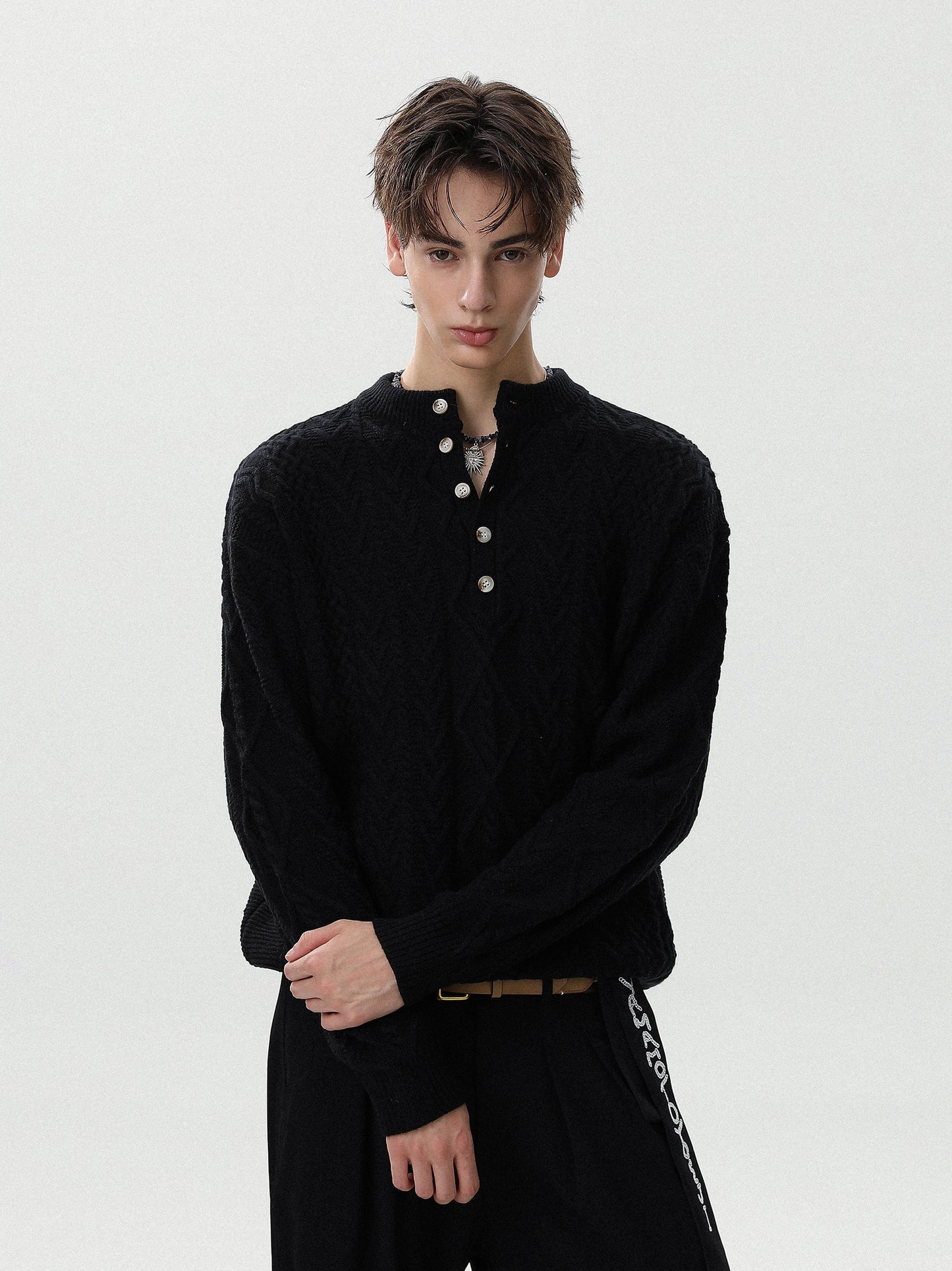 Henley Cable Knit Sweater (2color)