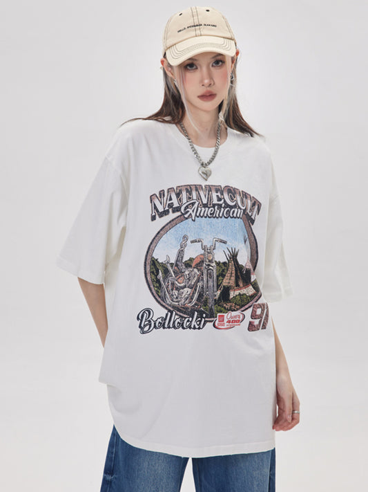 Retro Washed Moto T-shirt (3color)