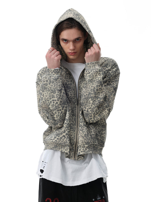Heavy Leopard Boxy Zip-Hoodie