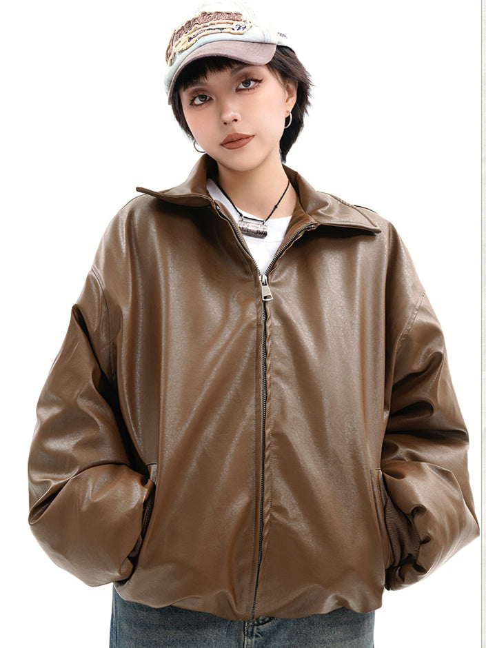 Short Leather Down Jacket (2color)