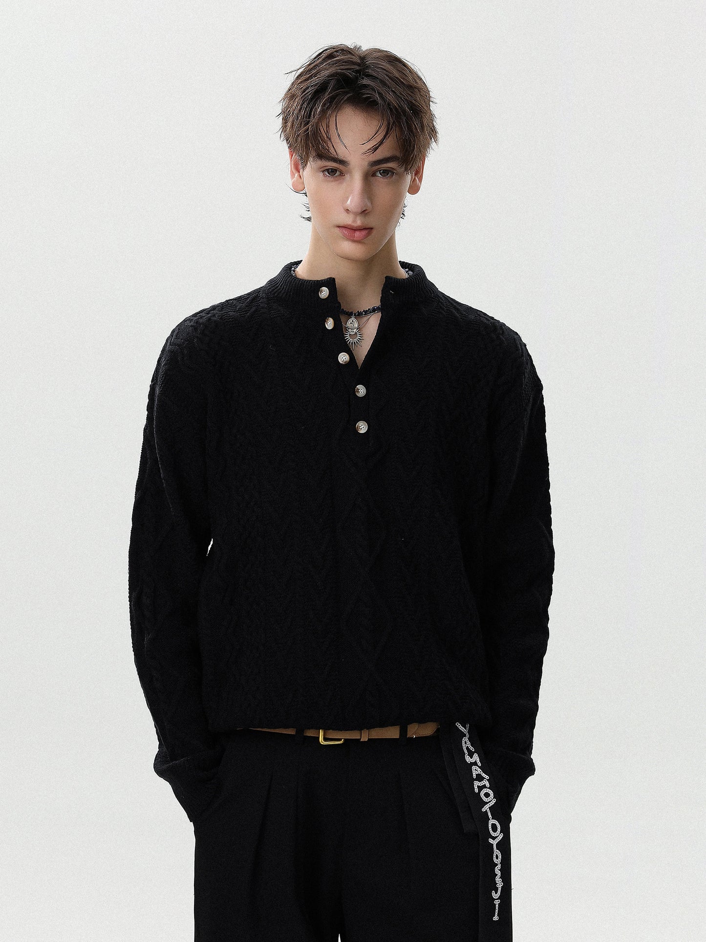 Henley Cable Knit Sweater (2color)