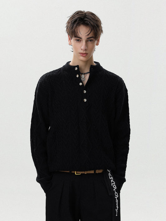 Henley Cable Knit Sweater (2color)