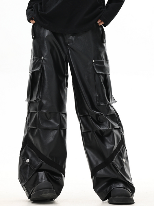 Multi Pocket Leather Cargo Pants