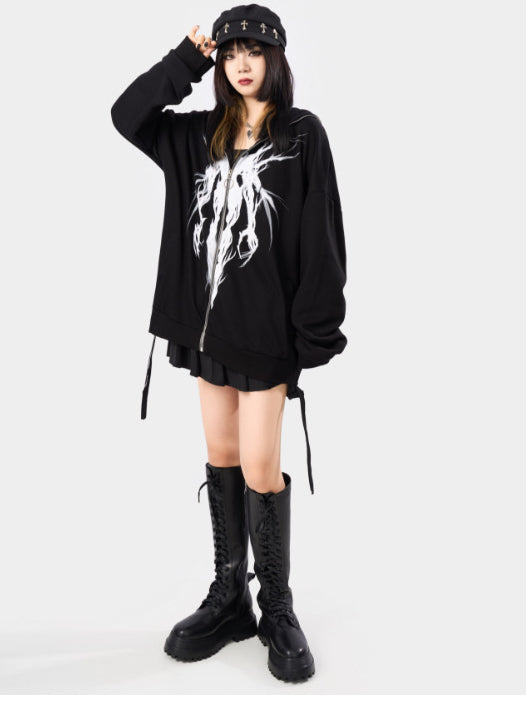 DEVIL MOTIF OVERSIZE HOODIE