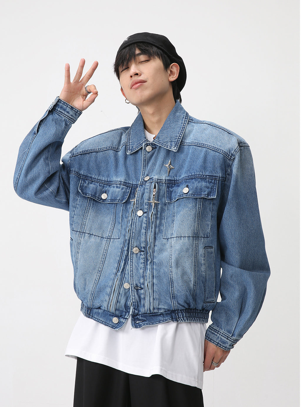 STAR SYMBOL CROPPED DENIM JACKET (2COLOR)