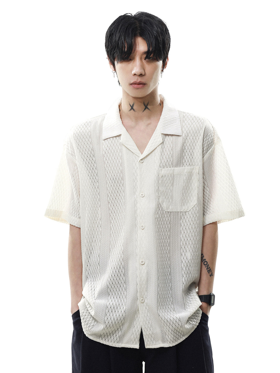 Sheer Half Sleeve Shirt (2color)