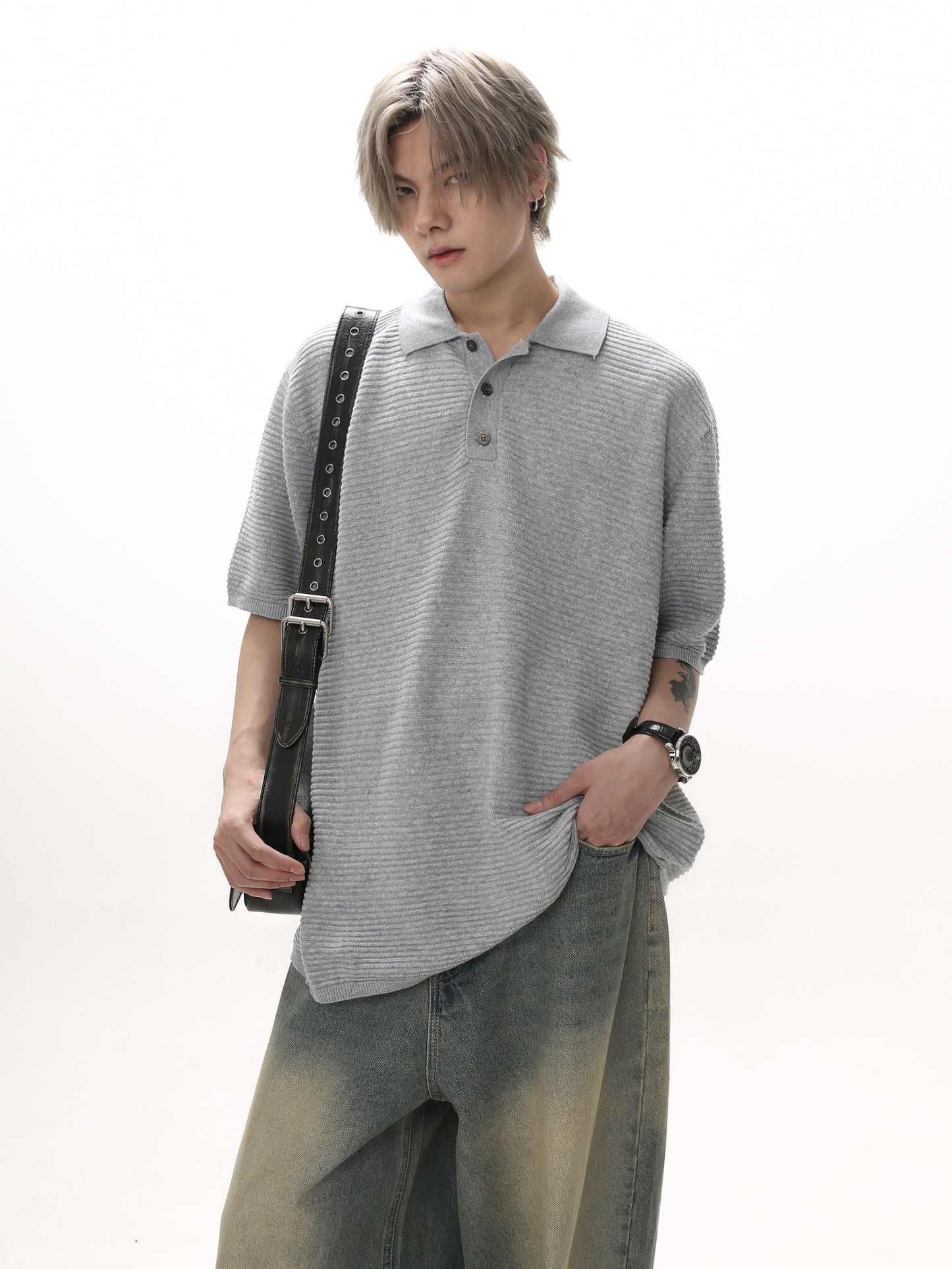 Rib Knit Polo T-shirt (3color)