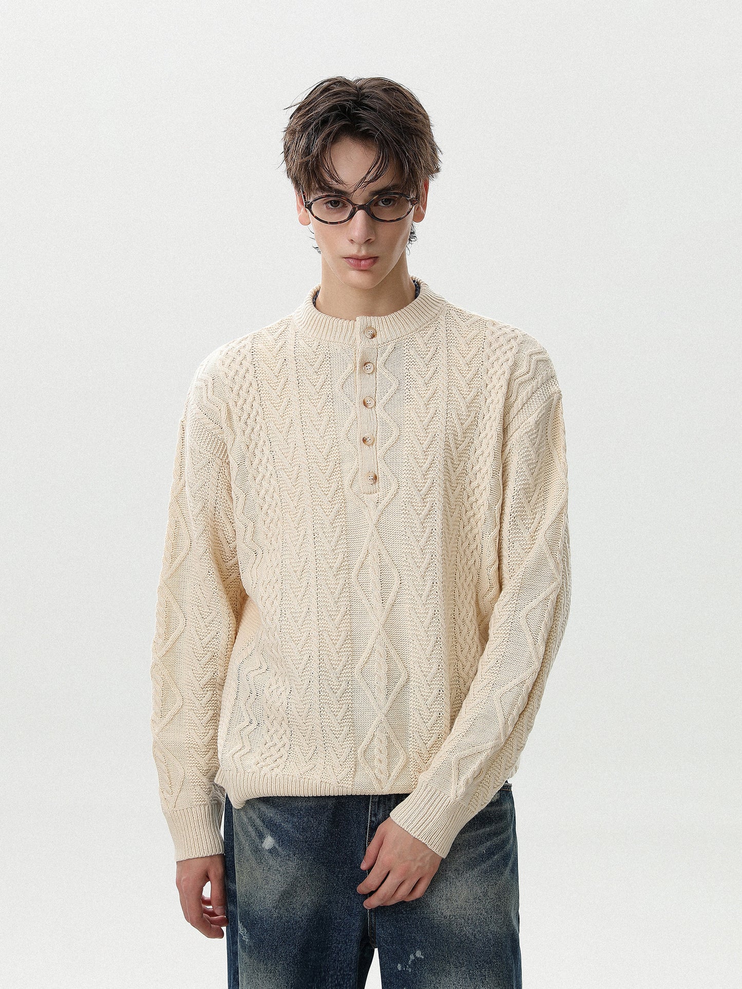 Henley Cable Knit Sweater (2color)