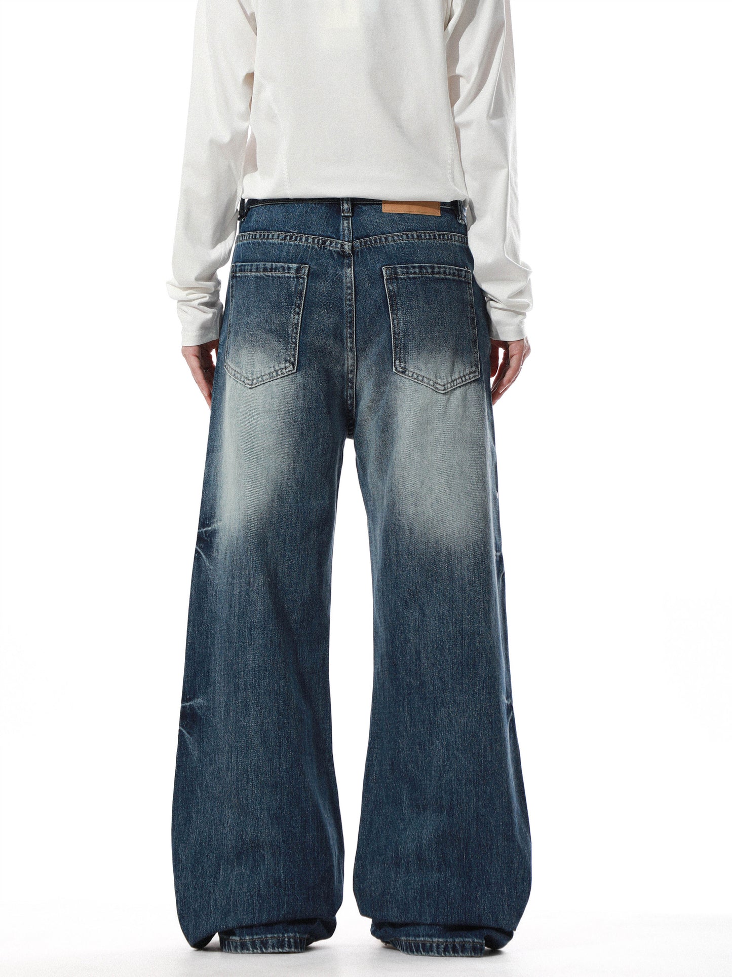 Vintage Washed Distressed Wide Denim