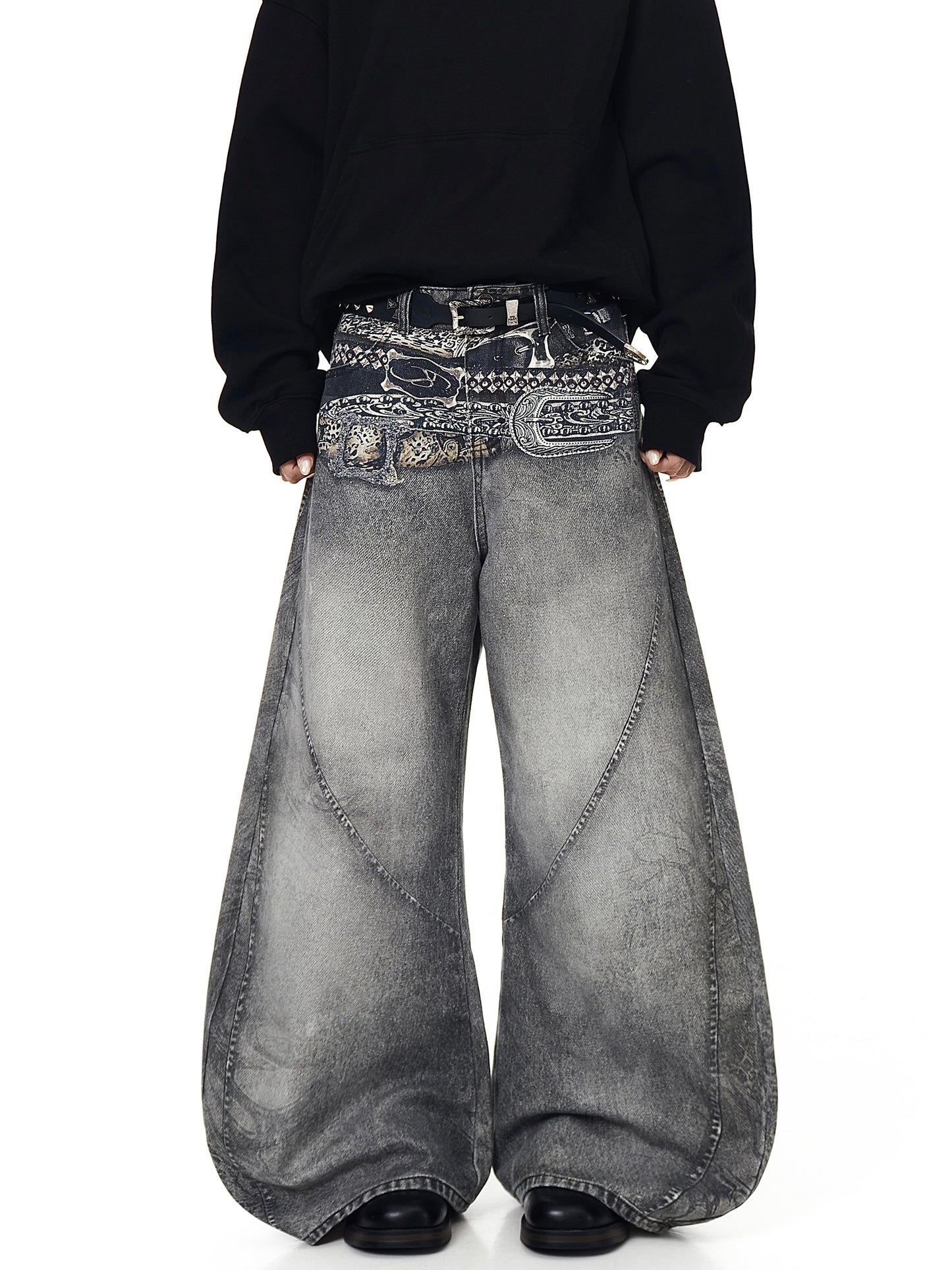 Belt Printing Washed Denim