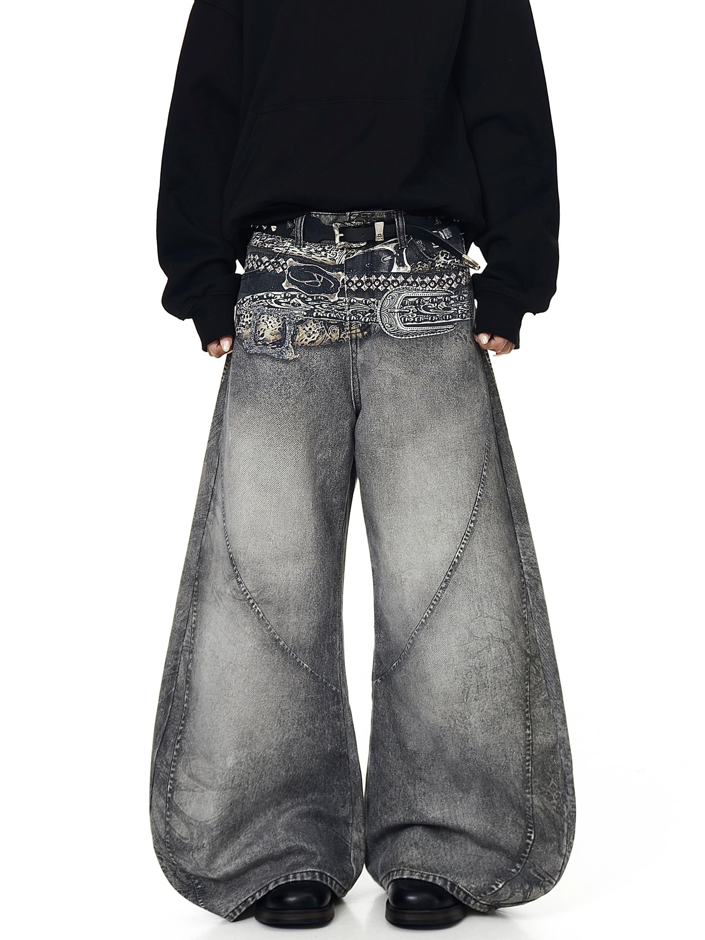 Belt Printing Washed Denim