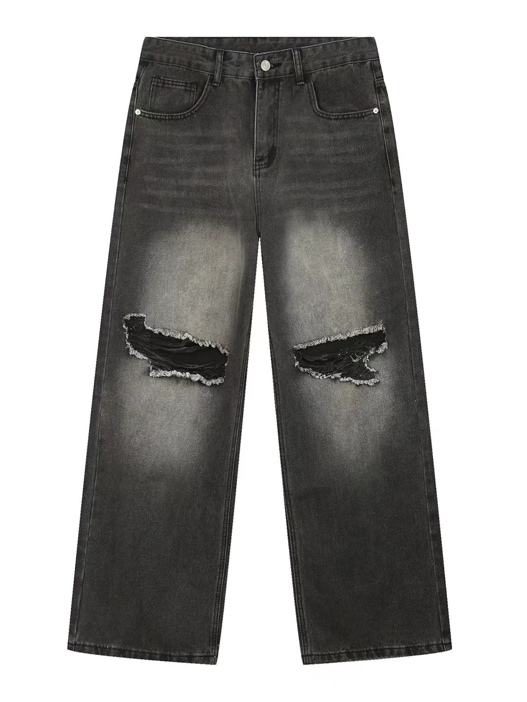 WASHED BLACK DAMAGE DENIM