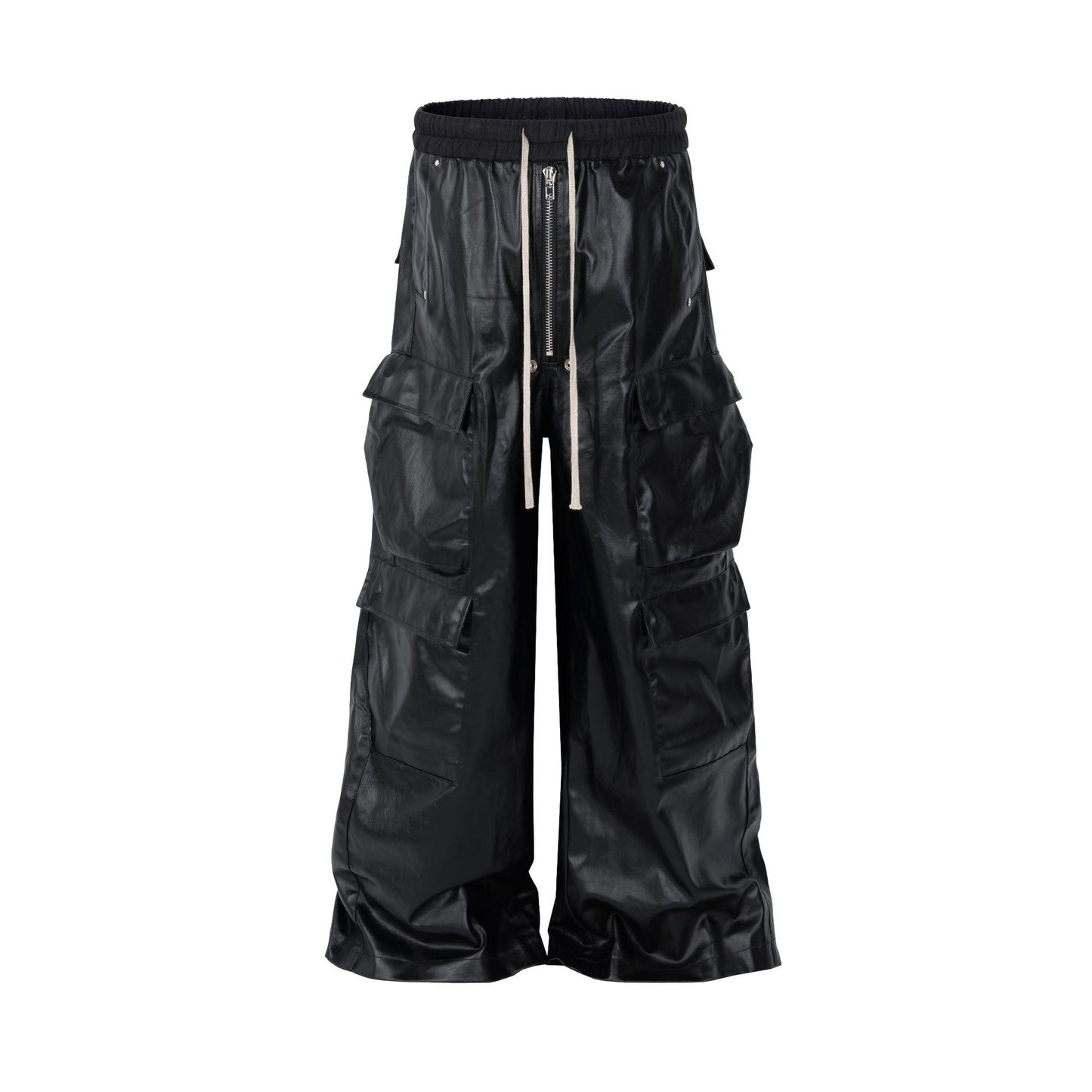 Drawstring Leather Cargo Pants