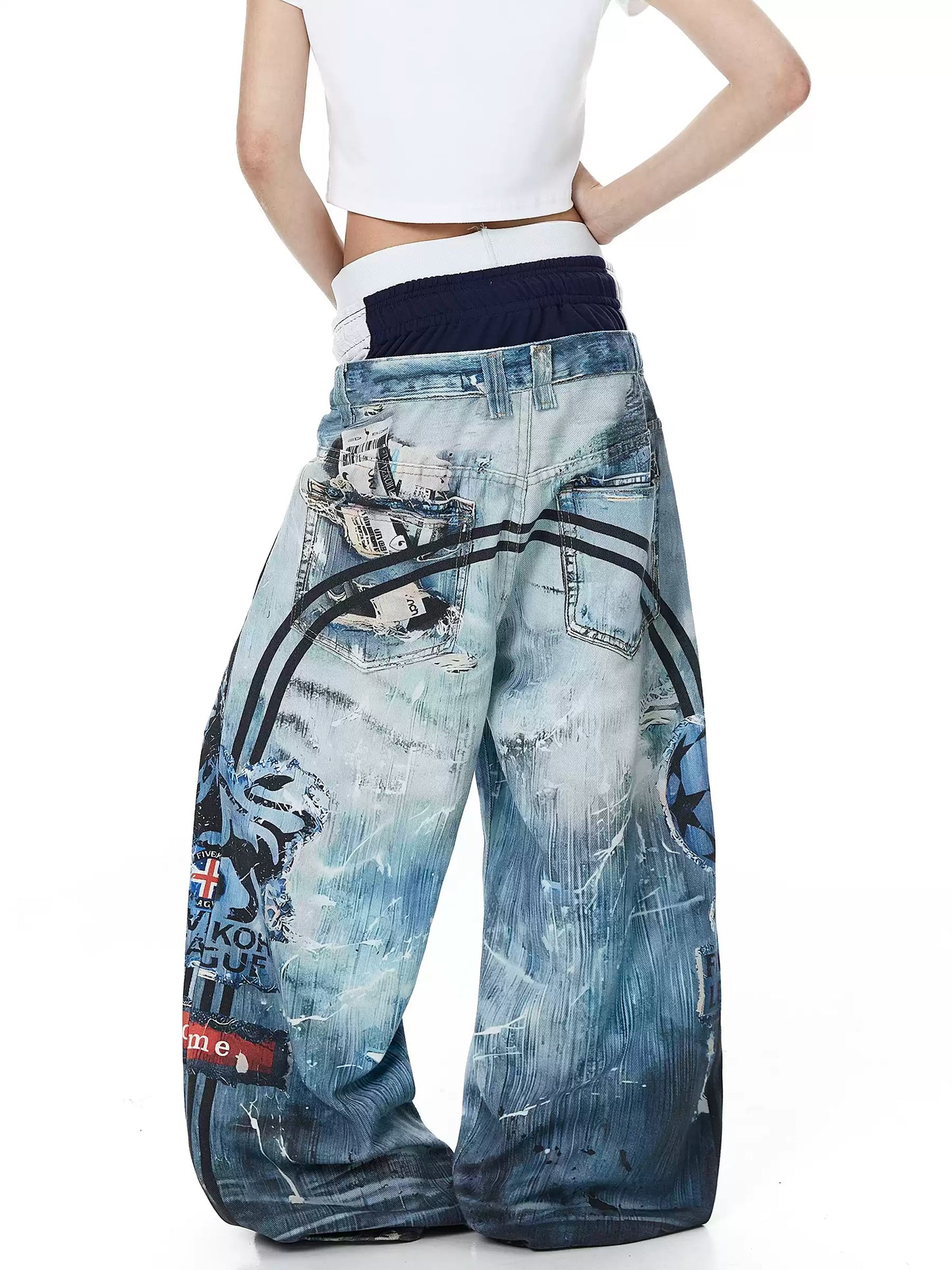 Graphic Layered Baggy Jeans