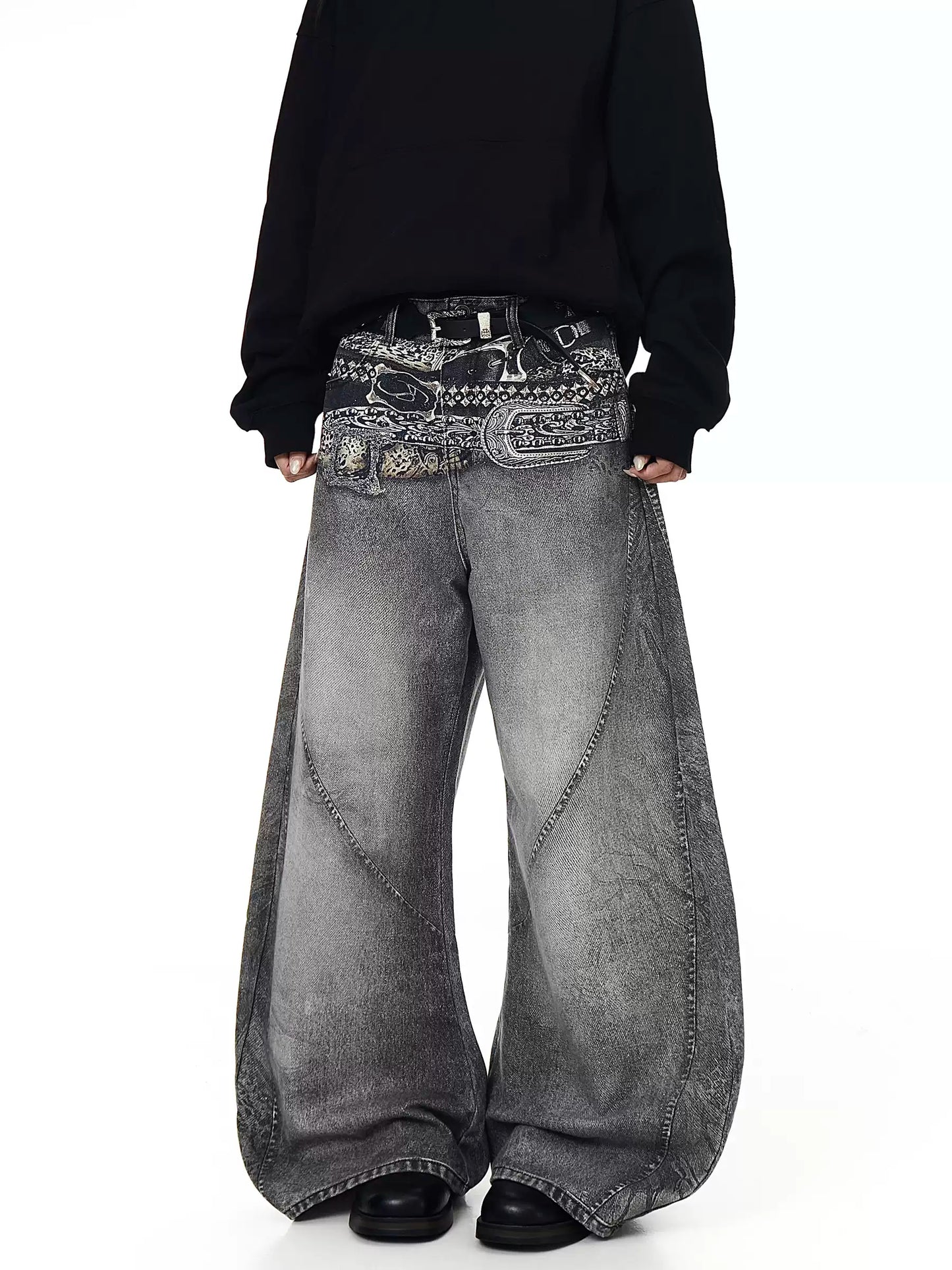 Belt Printing Washed Denim