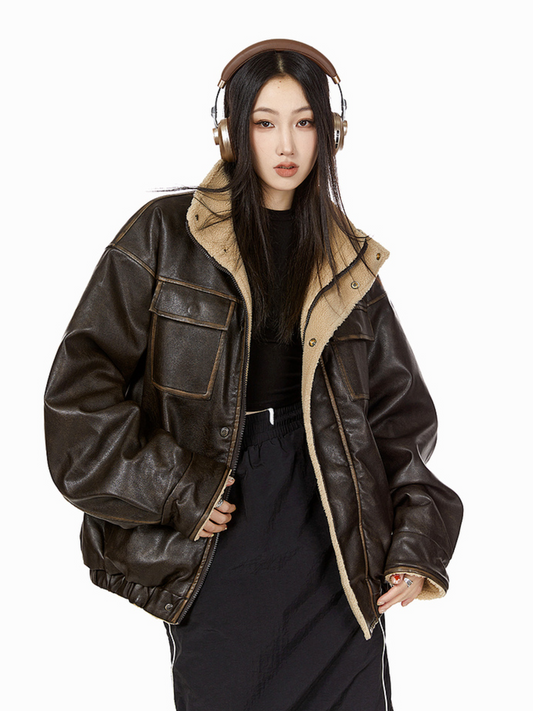 Boa Lining Leather Jacket (3color)