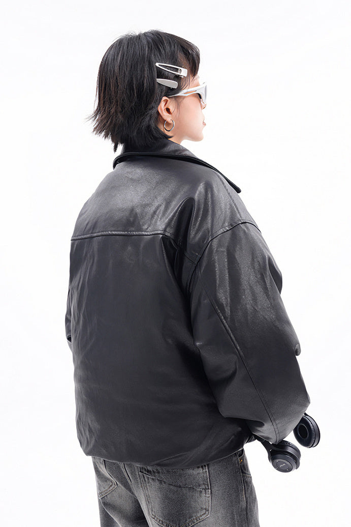 Short Leather Down Jacket (2color)