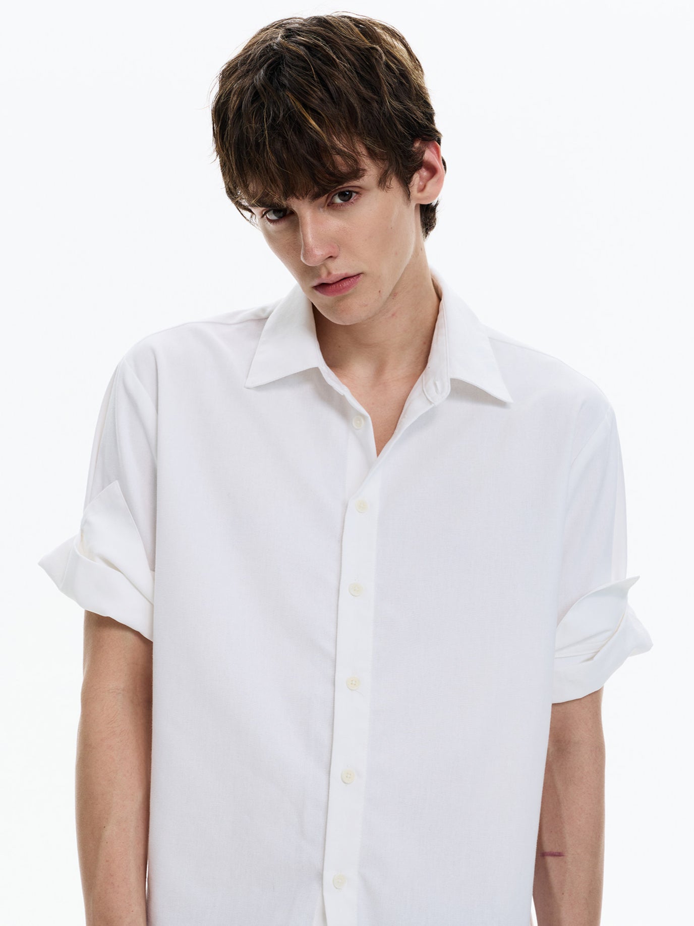 Linen Blend Rolled-Sleeve Shirt (3colors)