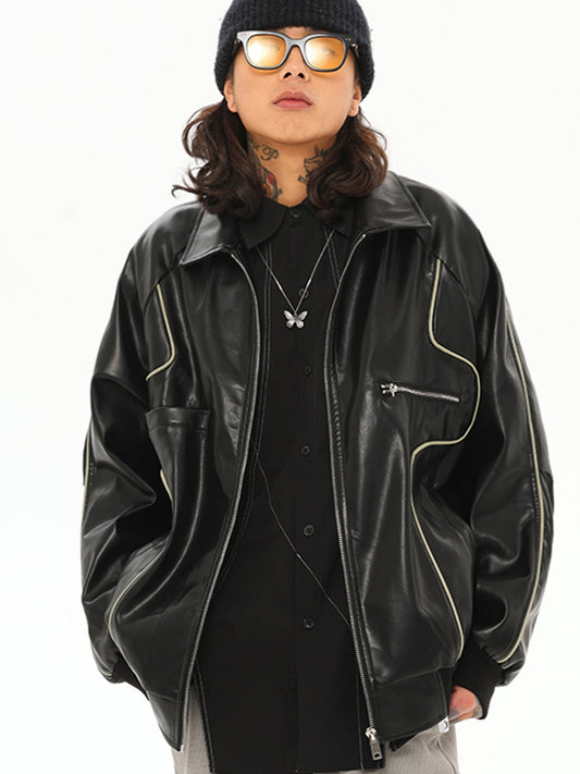 OVERSIZE ZIP LEATHER BLOUSON (3COLOR)