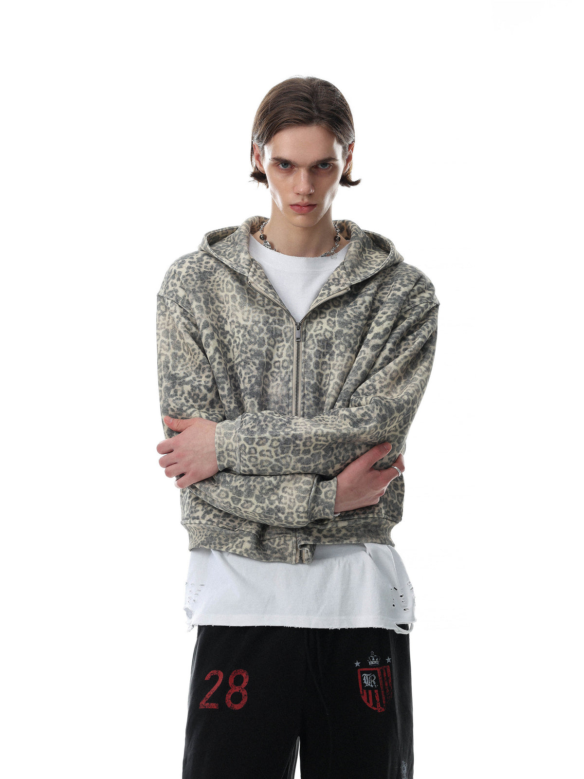 Heavy Leopard Boxy Zip-Hoodie
