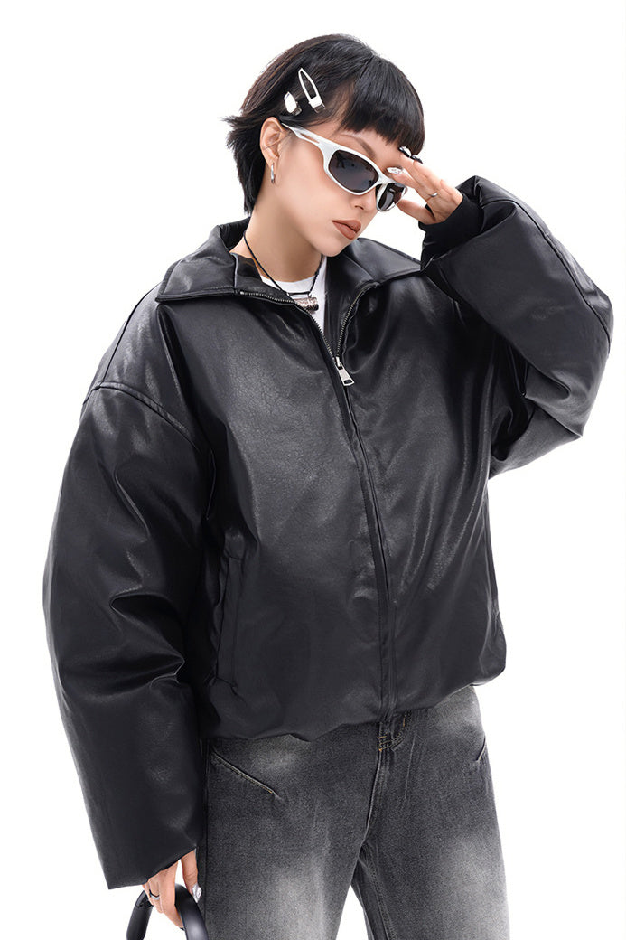 Short Leather Down Jacket (2color)