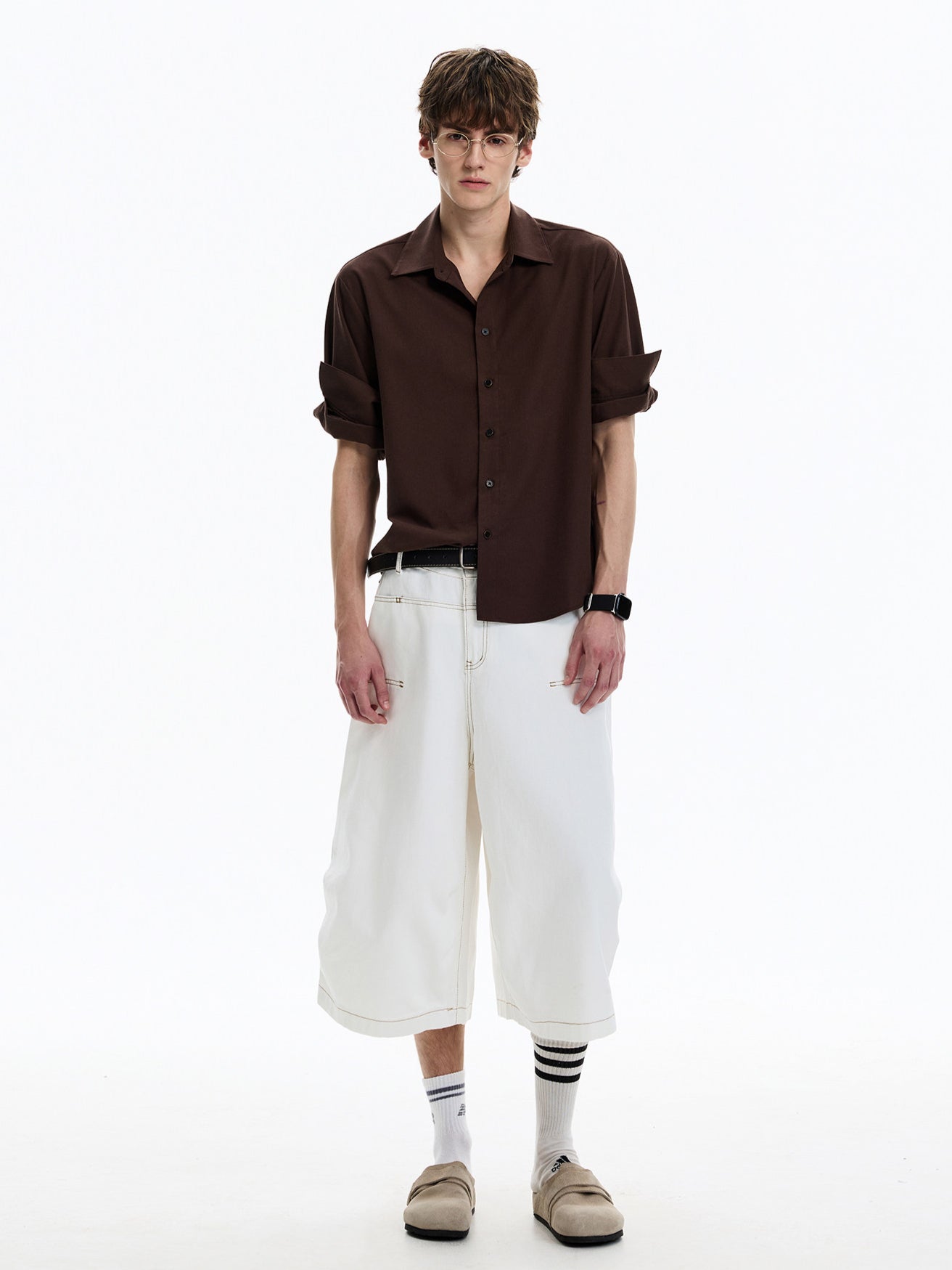 Linen Blend Rolled-Sleeve Shirt (3colors)
