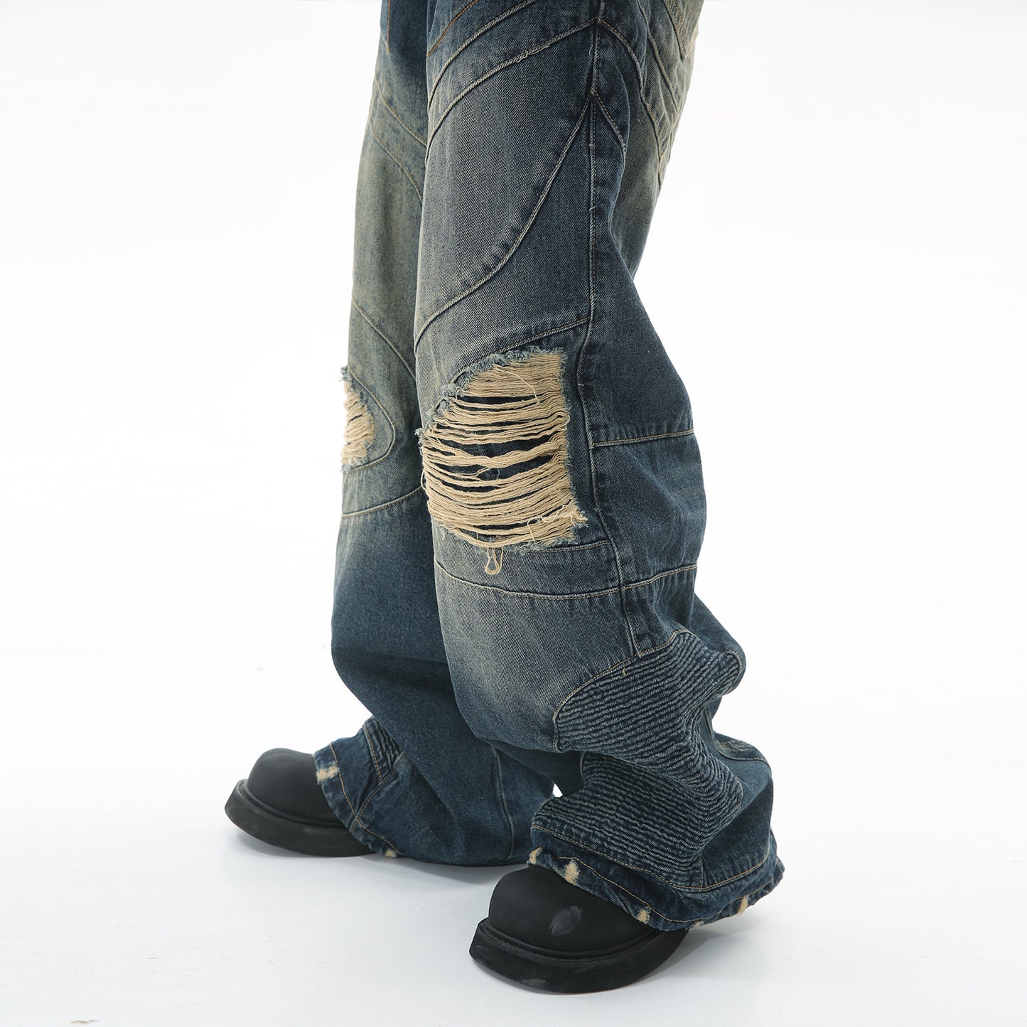 VINTAGE DISTRESSESD DESIGN WIDE DENIM