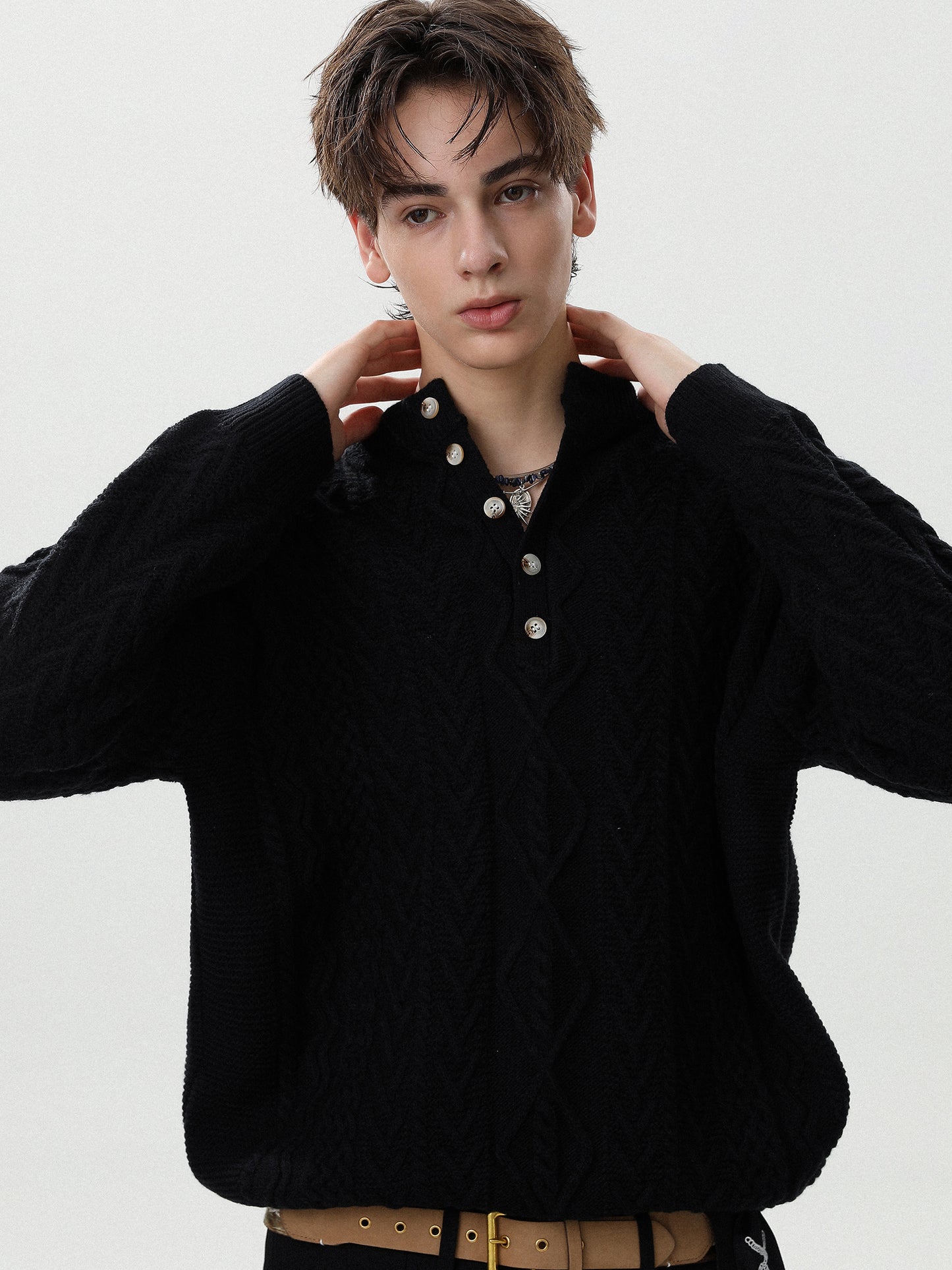Henley Cable Knit Sweater (2color)