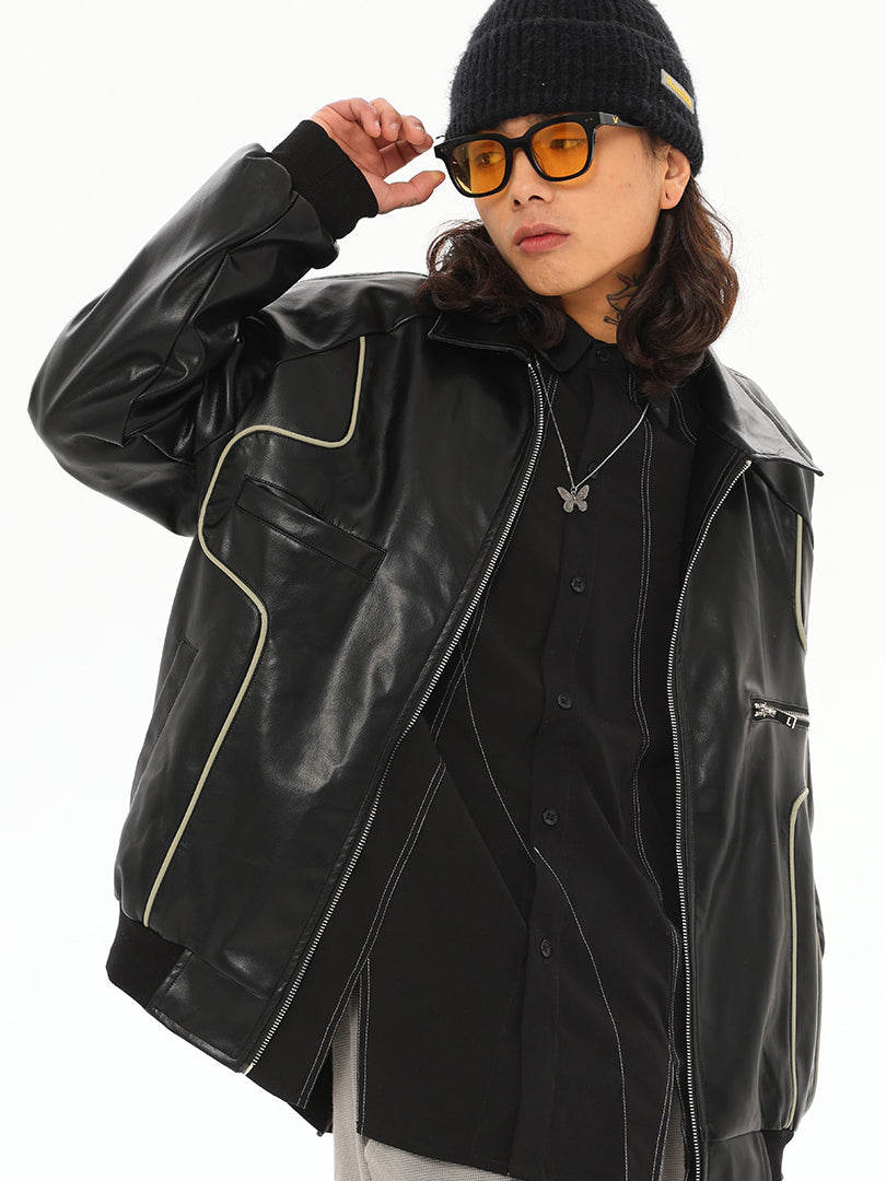 OVERSIZE ZIP LEATHER BLOUSON (3COLOR)