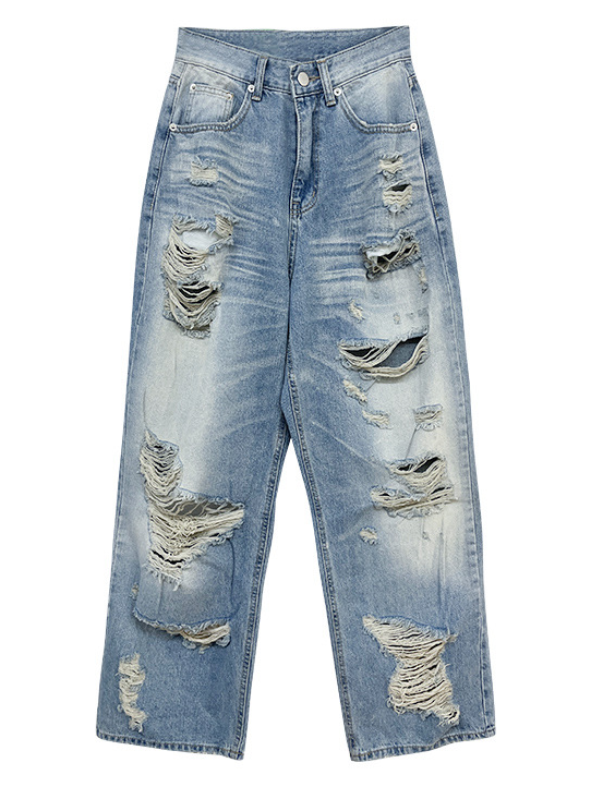 PALE BLUE DAMAGE DENIM