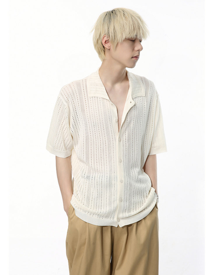 Open coller Krochet Shirt (3color)