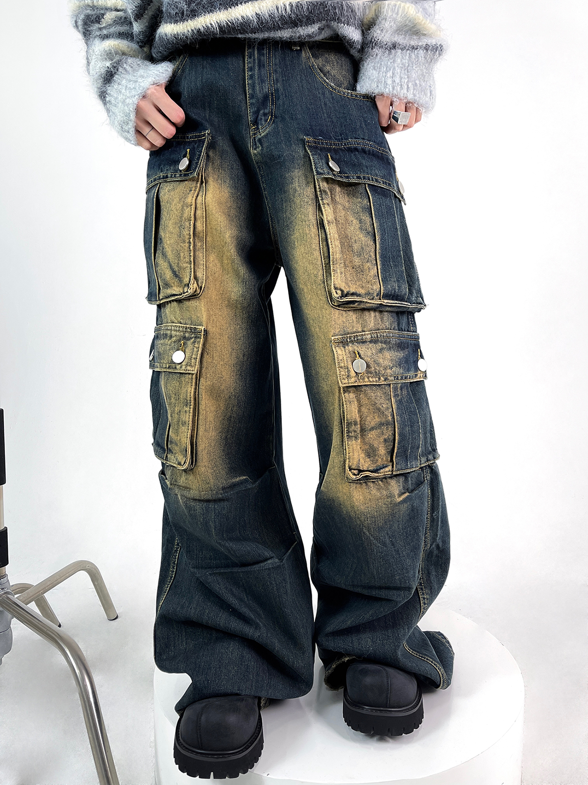 Double Pocket Denim Cargo Pants (2color)