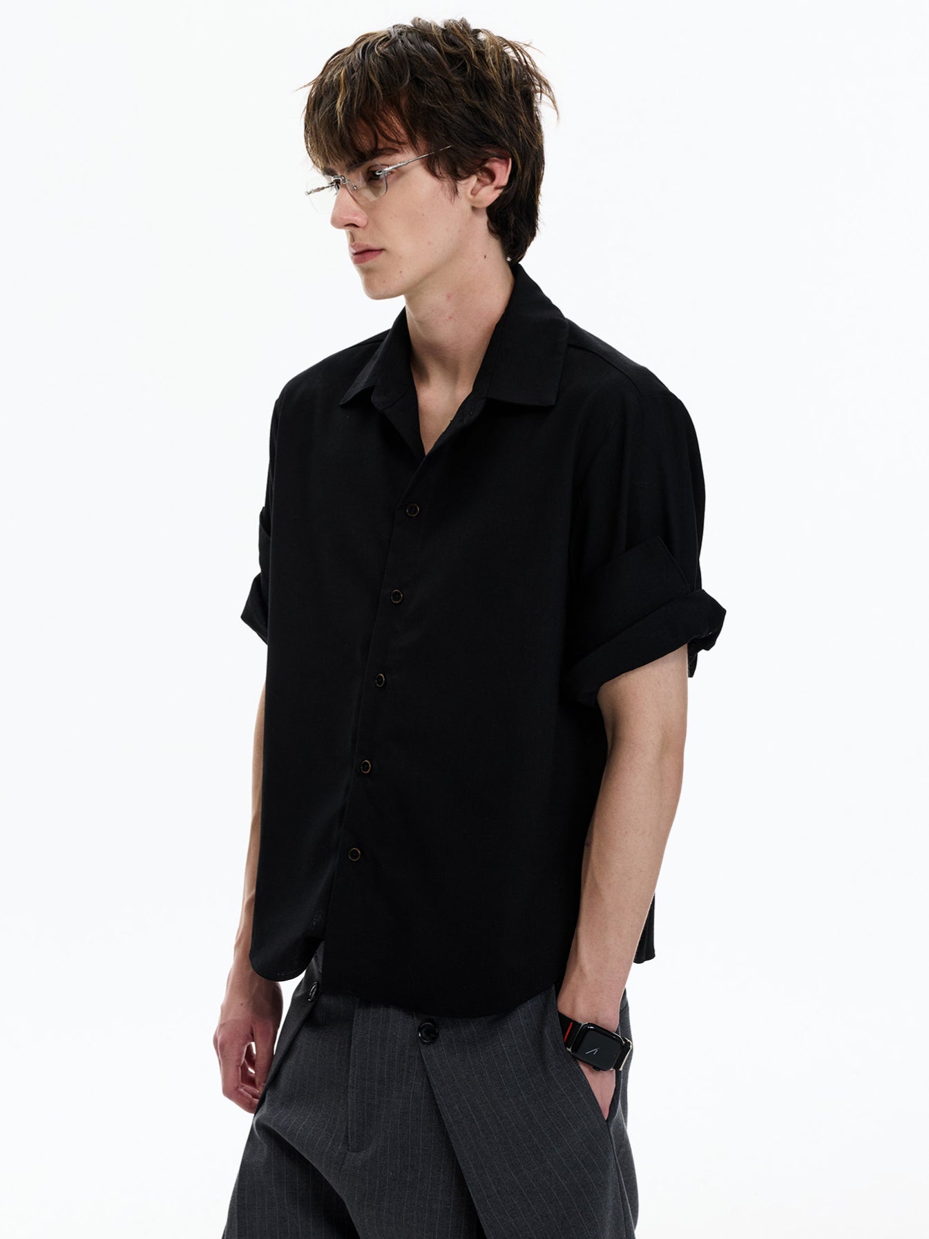 Linen Blend Rolled-Sleeve Shirt (3colors)