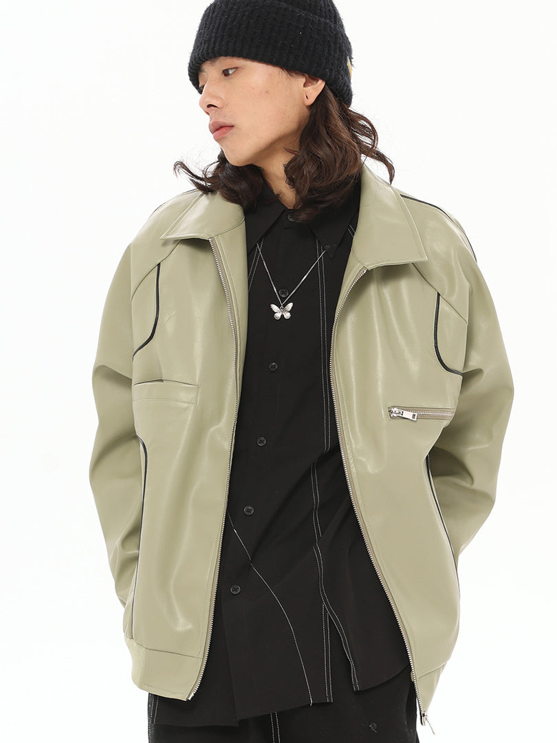 OVERSIZE ZIP LEATHER BLOUSON (3COLOR)