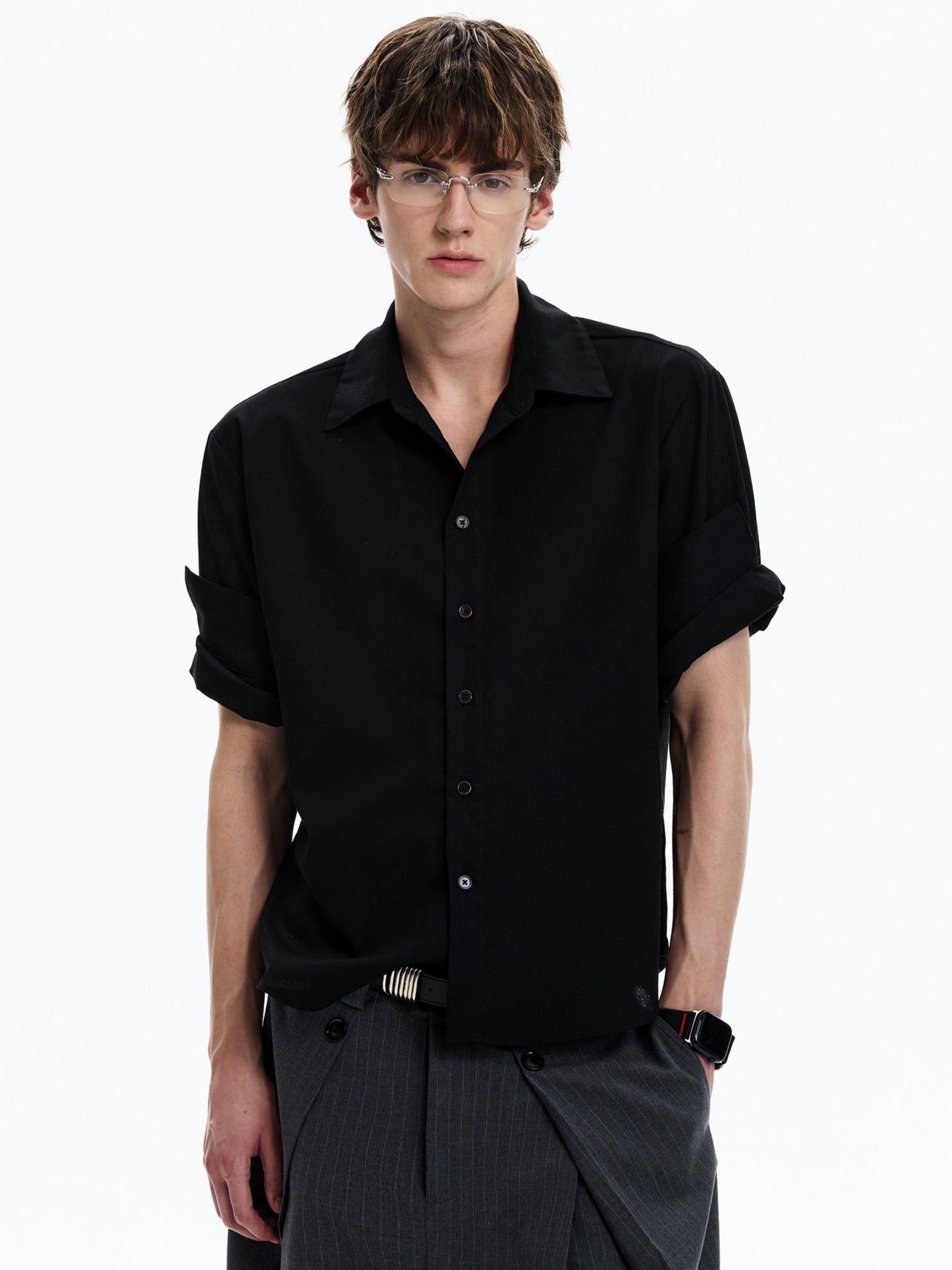 Linen Blend Rolled-Sleeve Shirt (3colors)