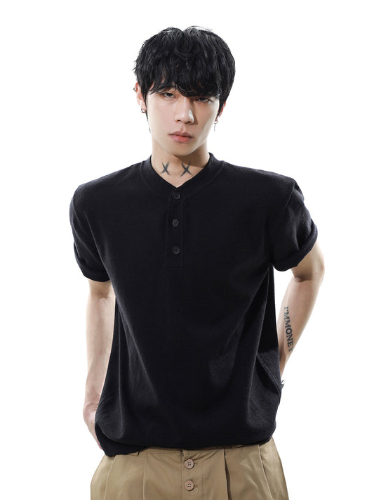 Henleyneck Half Sleeve T-shirt (2color)