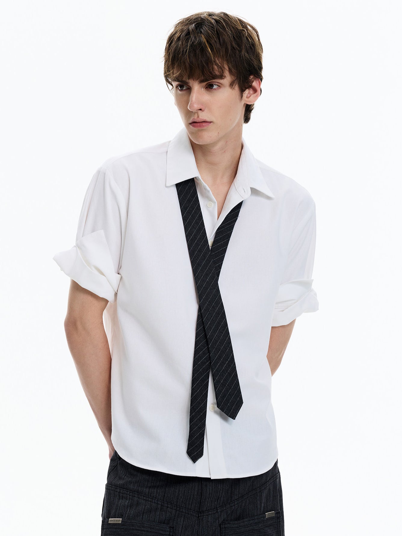 Linen Blend Rolled-Sleeve Shirt (3colors)