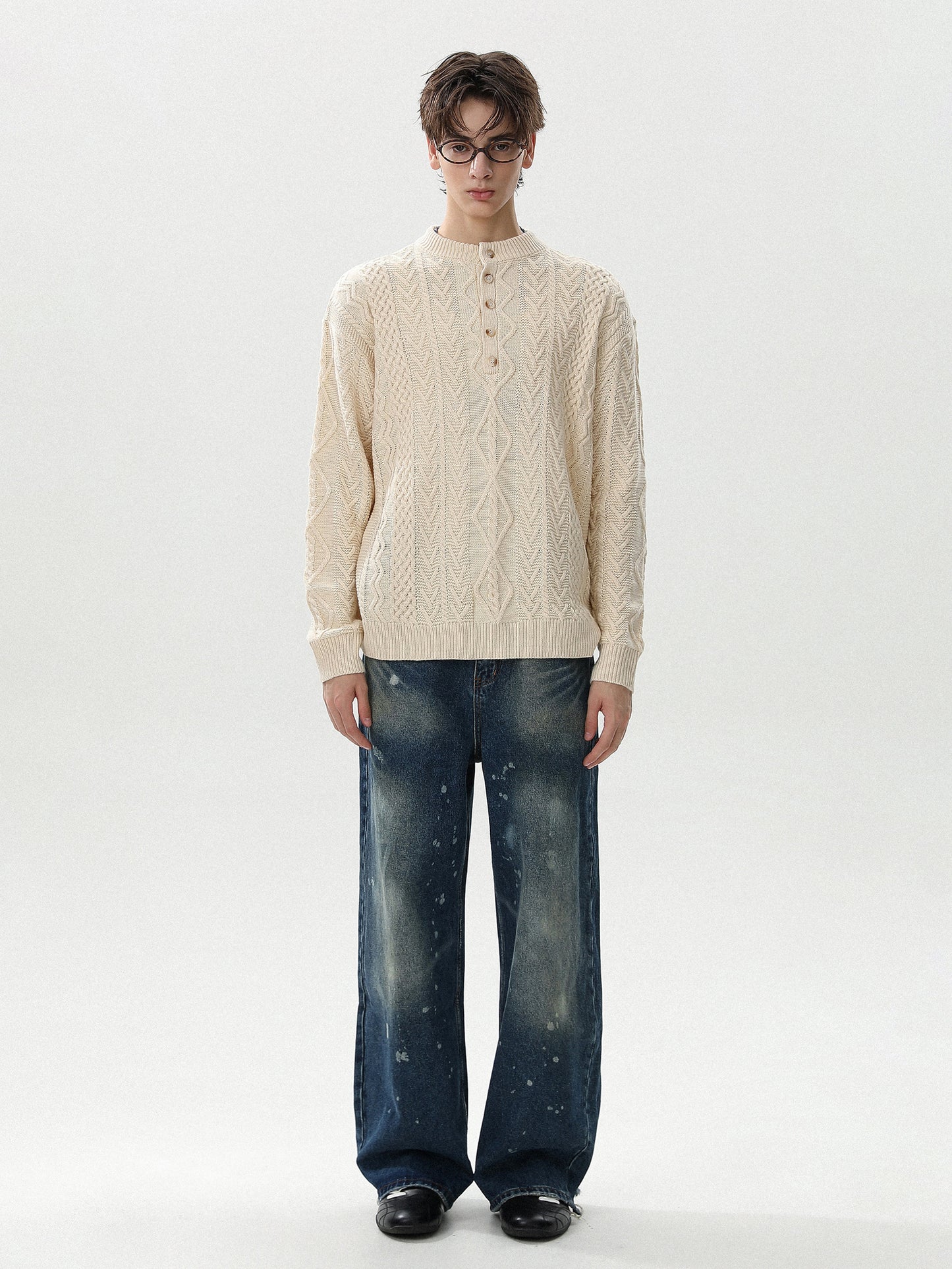 Henley Cable Knit Sweater (2color)