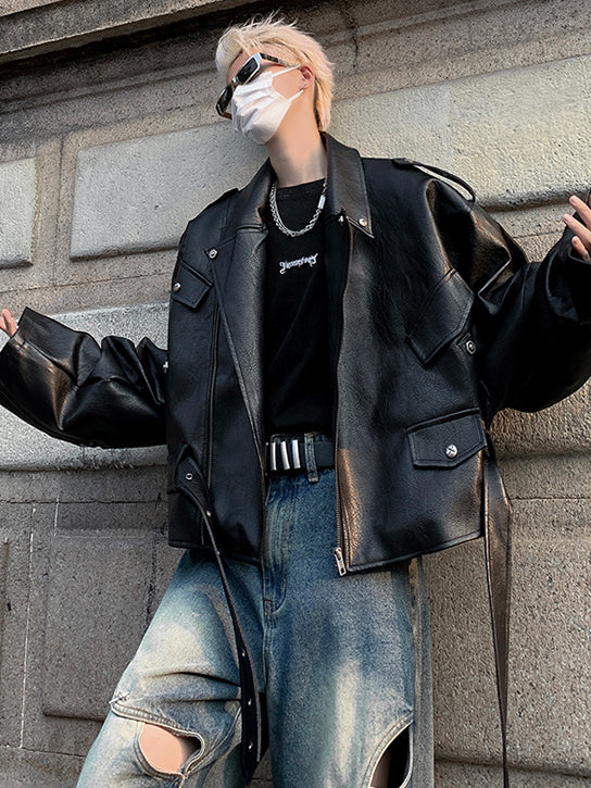 Cropped Belt Rider's Jacket (2color)