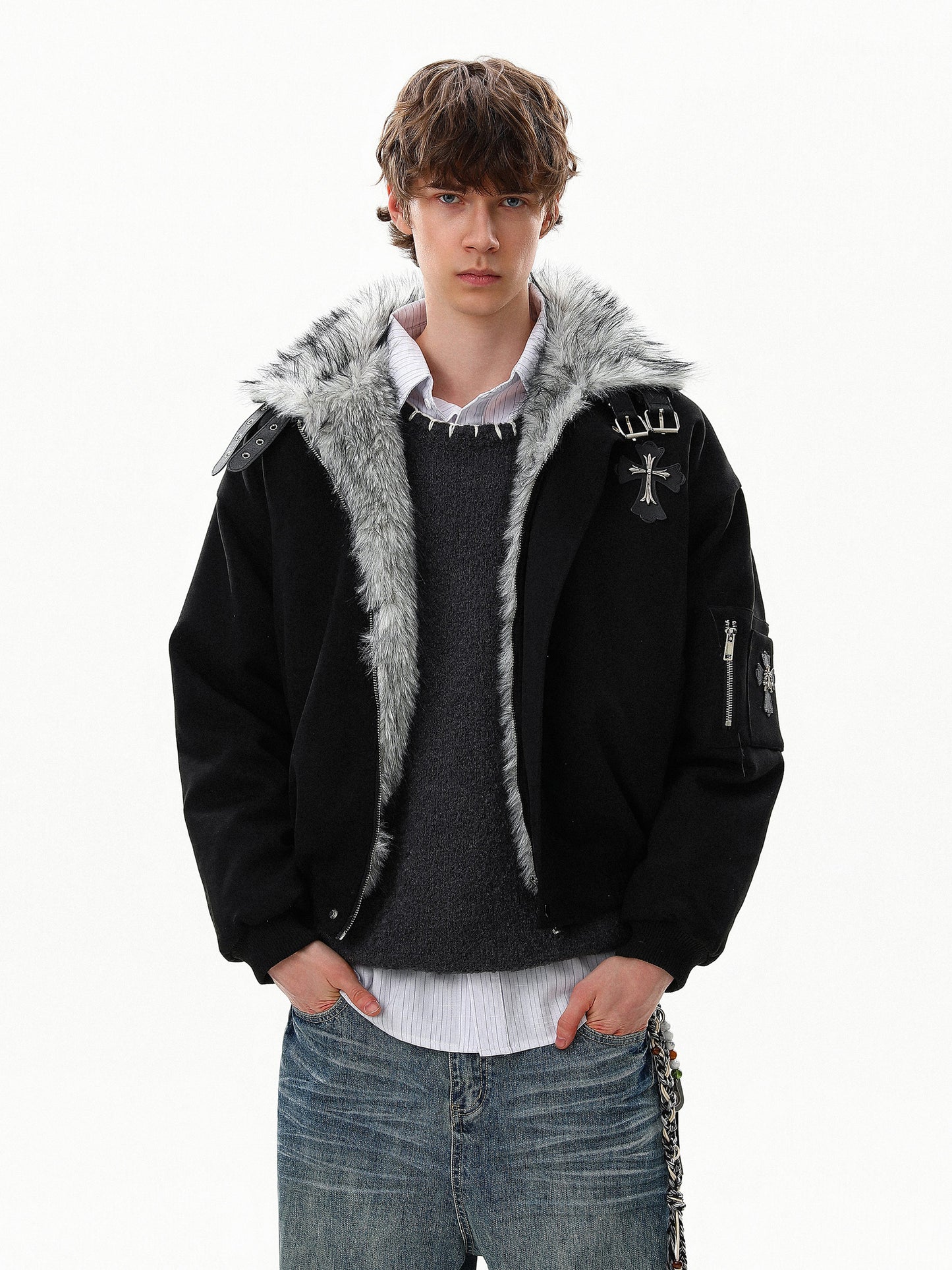Cross Buckle Fur Jacket (2color)