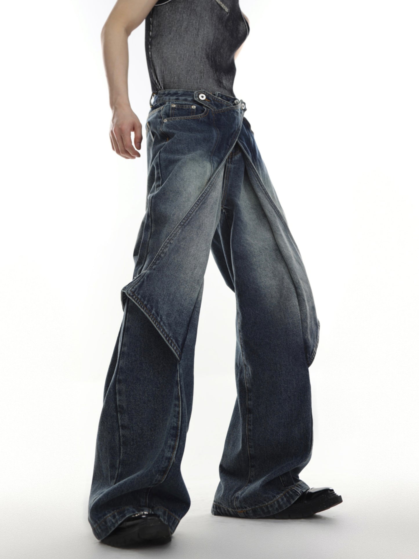 Flare Washed Flap Denim (2color)