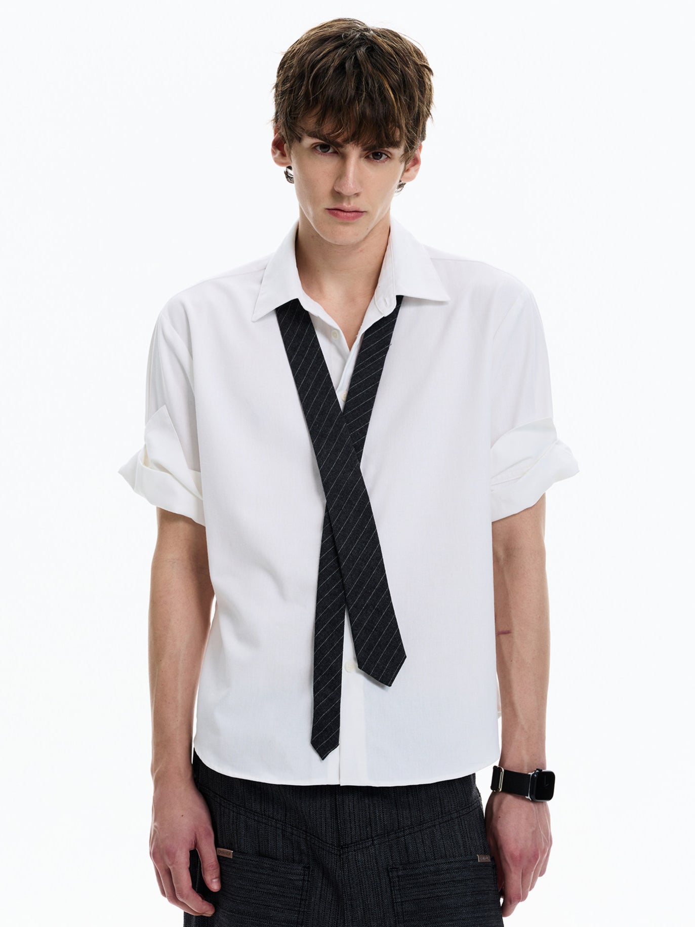 Linen Blend Rolled-Sleeve Shirt (3colors)