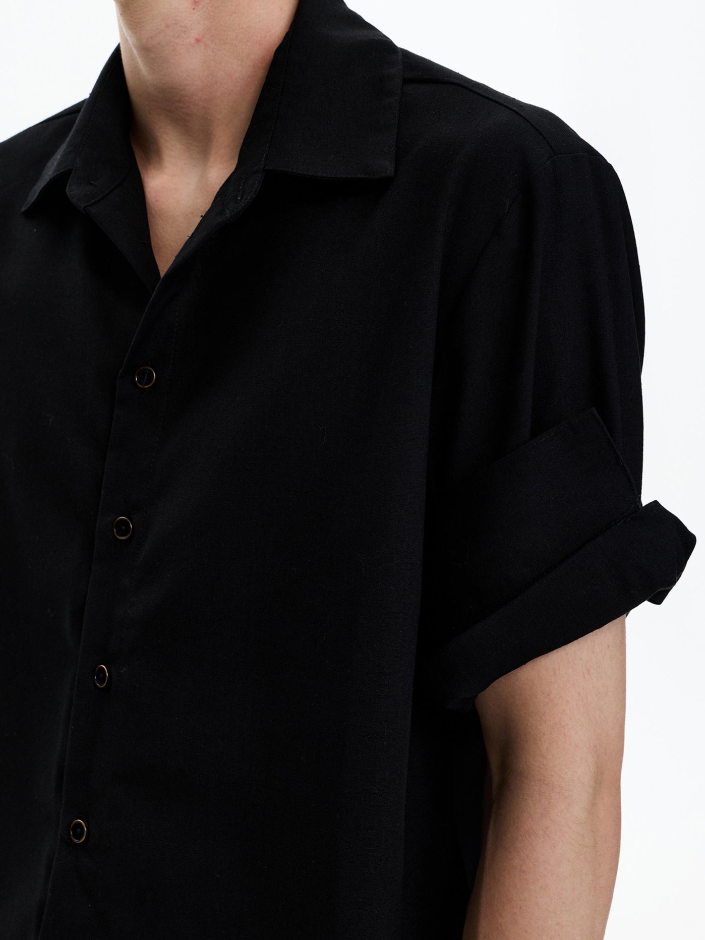Linen Blend Rolled-Sleeve Shirt (3colors)