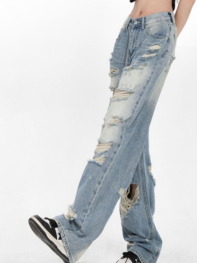 PALE BLUE DAMAGE DENIM