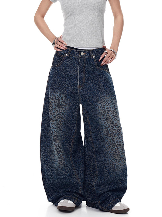 Washed Leopard Baggy Denim (2color)